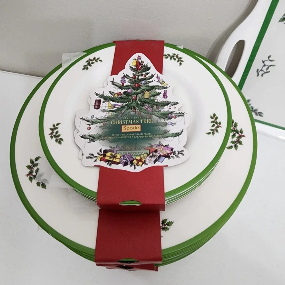 Spode Christmas Tree Melamine Dinner & Salad Plates Serving Tray Set of 12 New